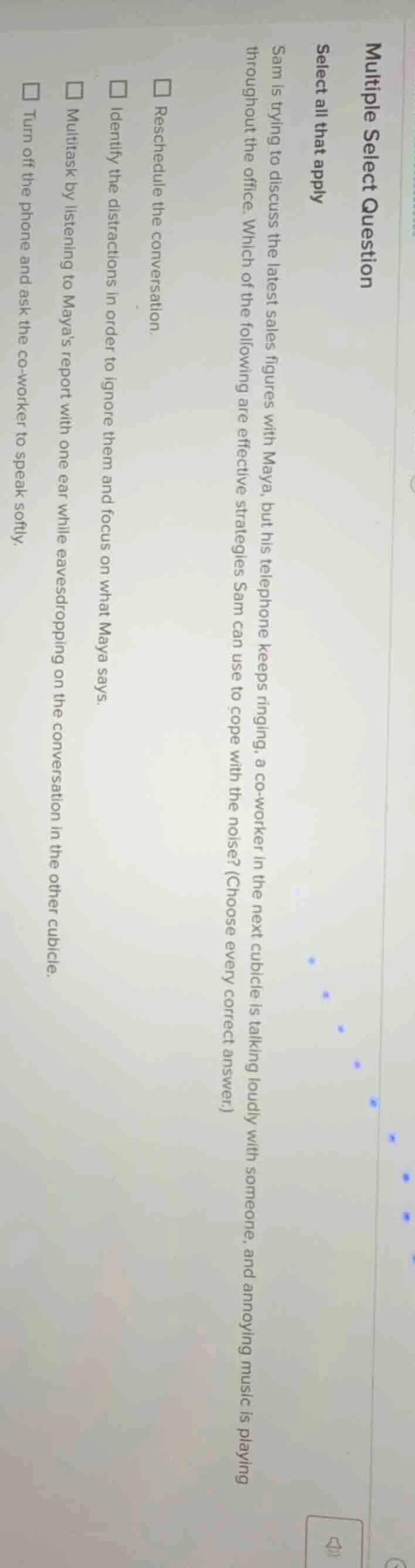 multiple select question select all that apply sam is trying to discuss…