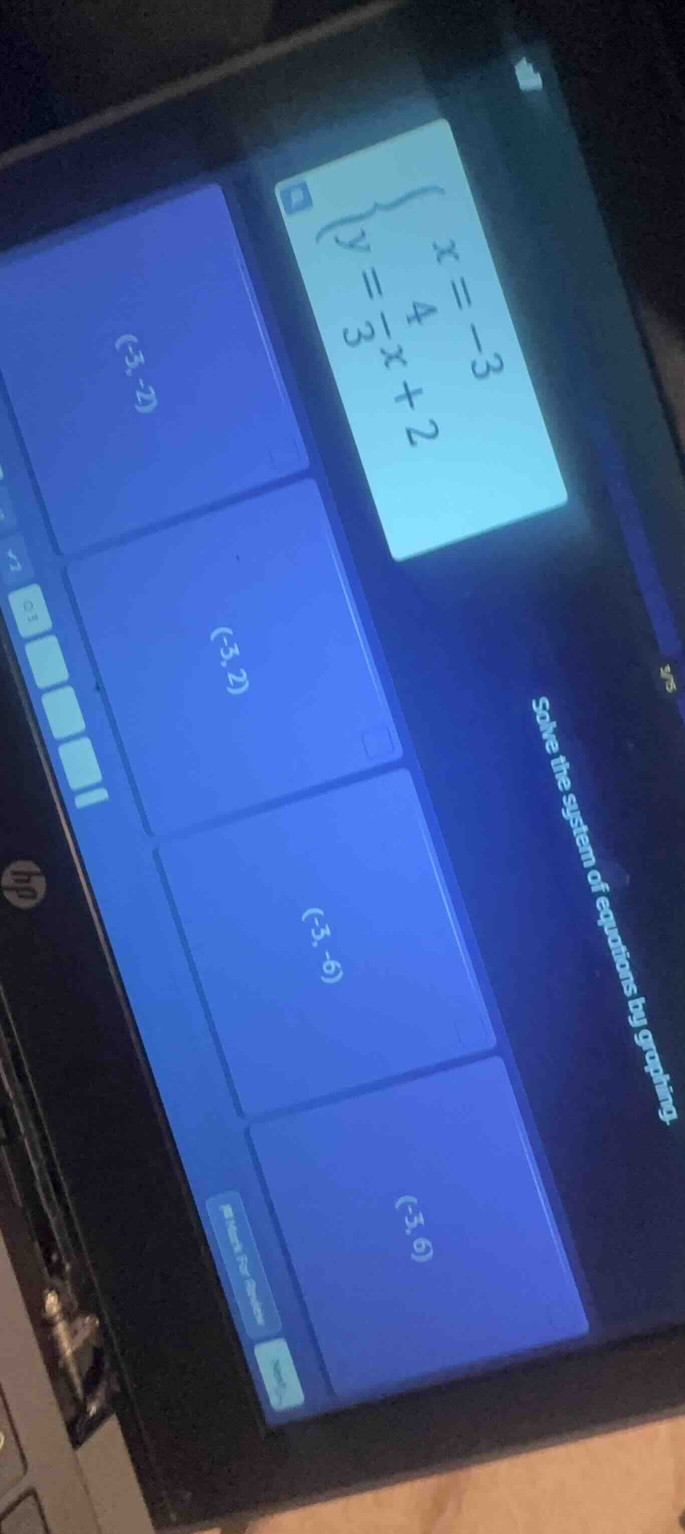 solve the system of equations by graphing \\begin{cases} x = -3 \\\\ y …