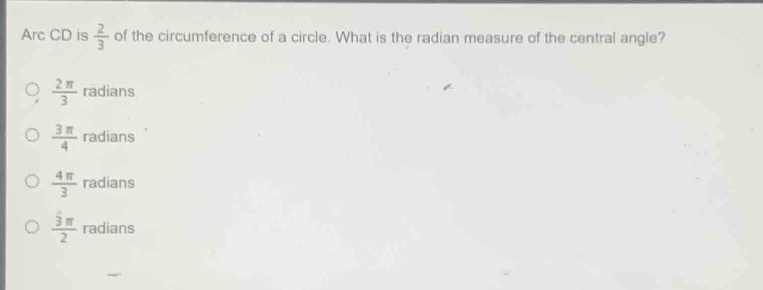 arc cd is \\(\\frac{2}{3}\\) of the circumference of a circle. what is …