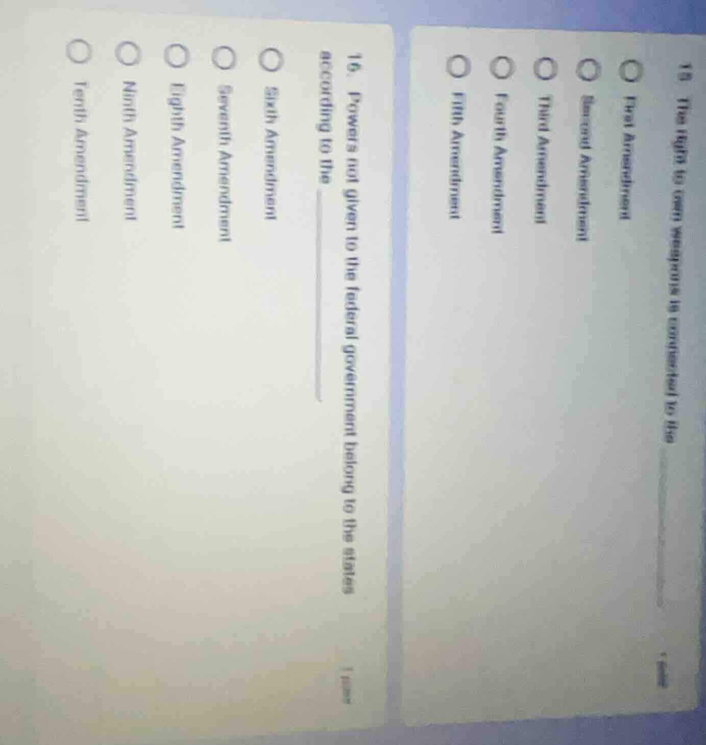 15. the right to own weapons is contained in the ______ first amendment…
