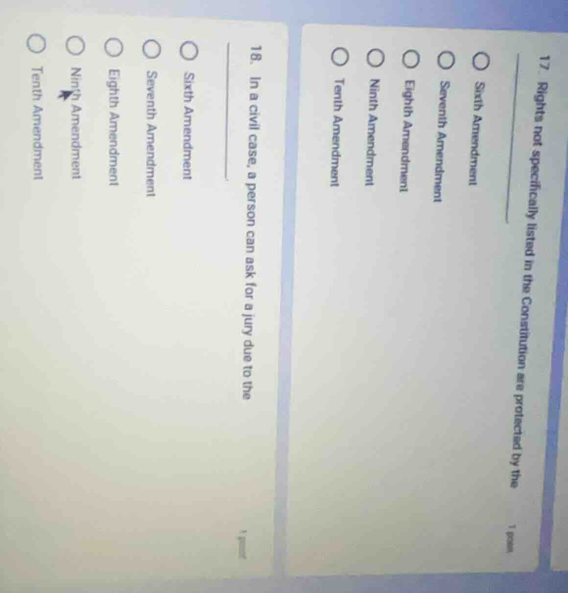 17. rights not specifically listed in the constitution are protected by…