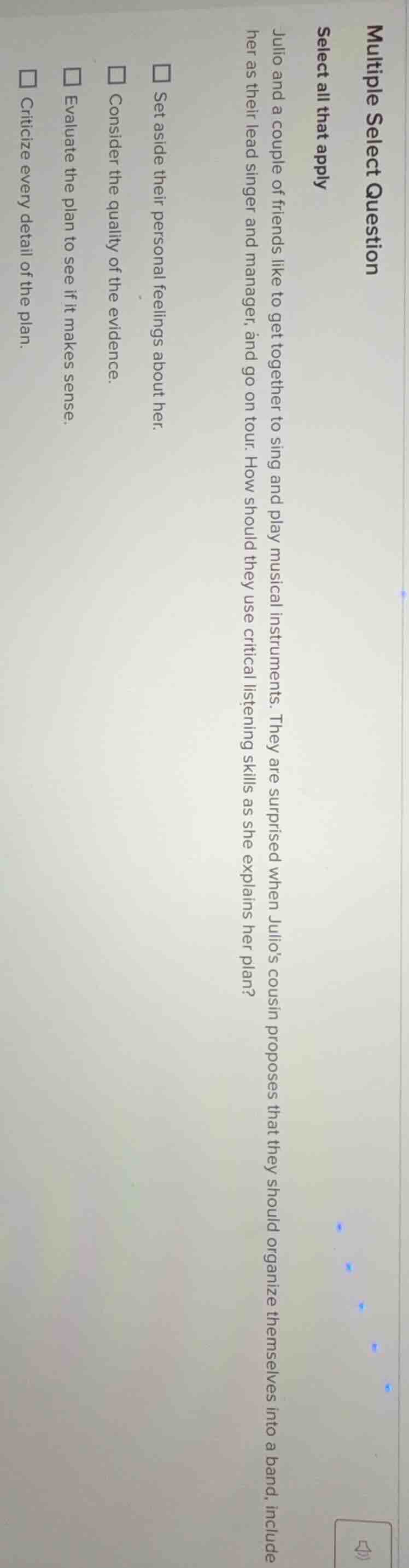 multiple select question select all that apply julio and a couple of fr…