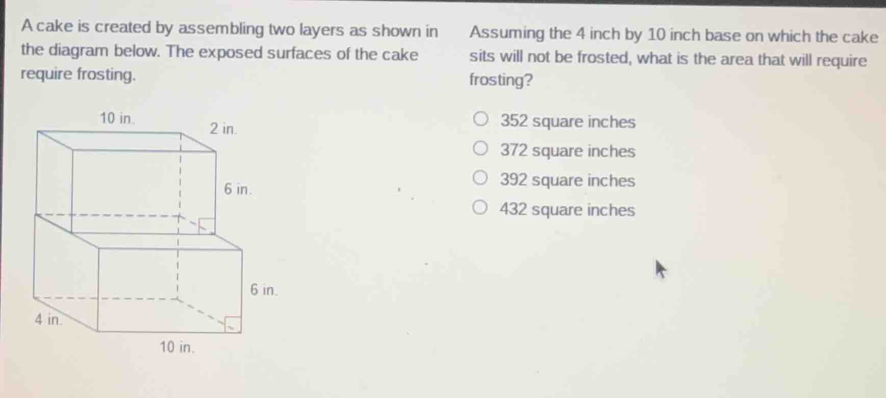 a cake is created by assembling two layers as shown in the diagram belo…