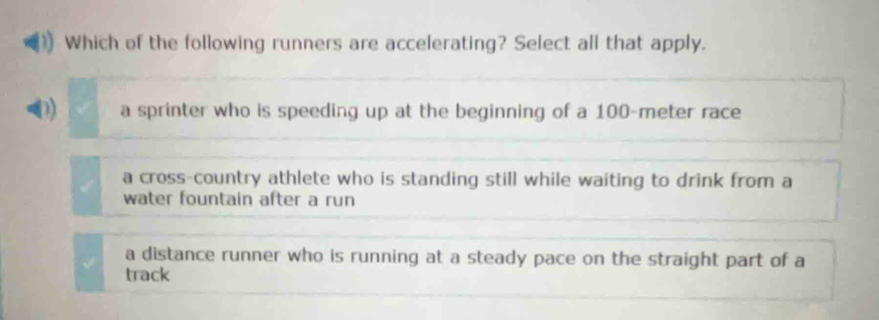 which of the following runners are accelerating? select all that apply.…