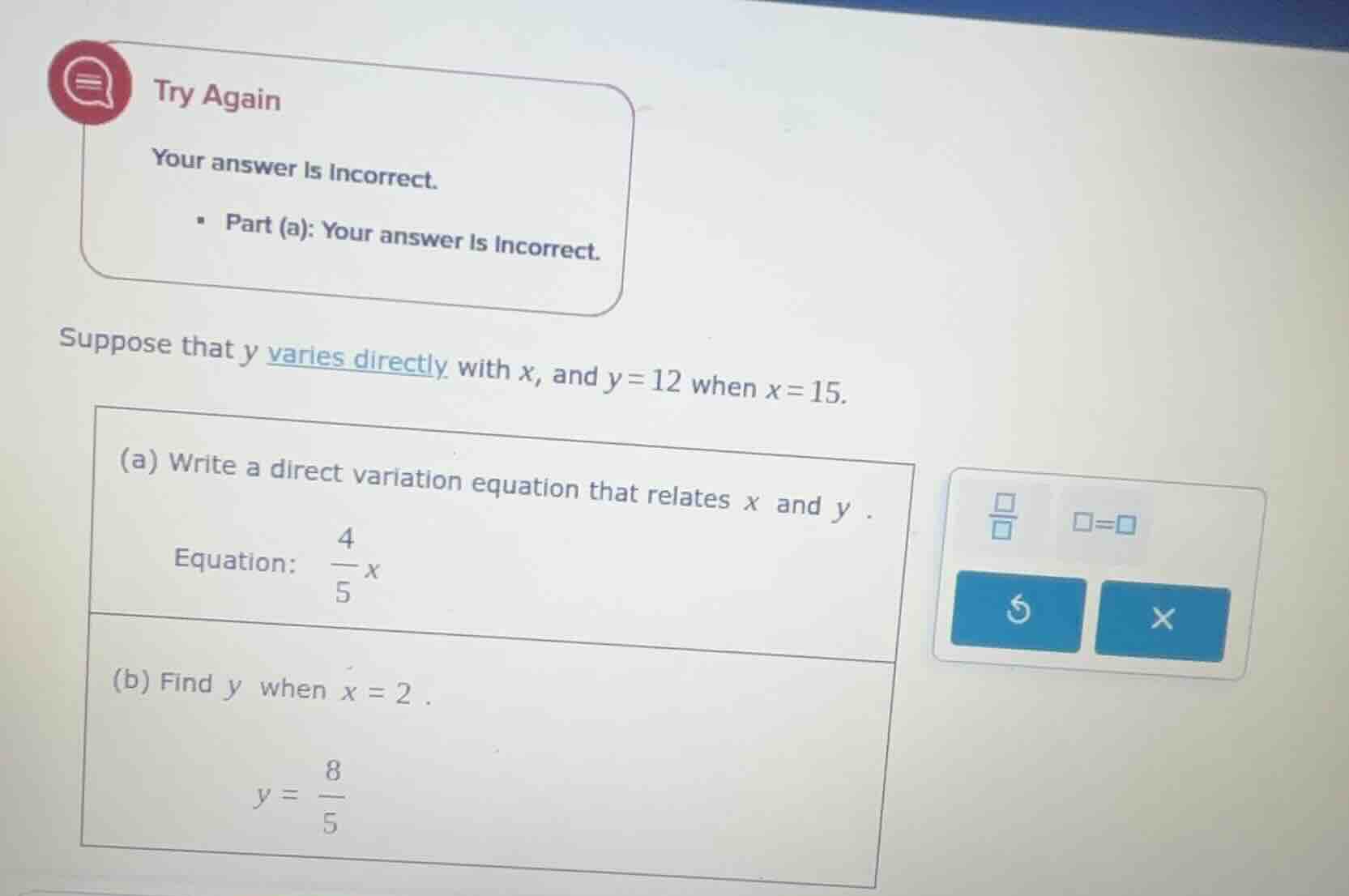 try again your answer is incorrect. - part (a): your answer is incorrec…