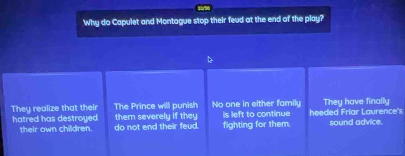 why do capulet and montague stop their feud at the end of the play? the…