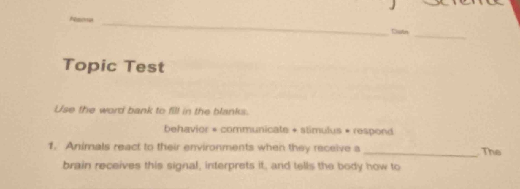 name date topic test use the word bank to fill in the blanks. behavior …