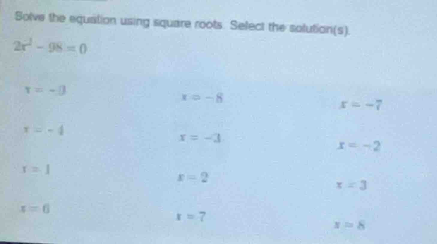 solve the equation using square roots. select the solution(s). $2x^2 - …