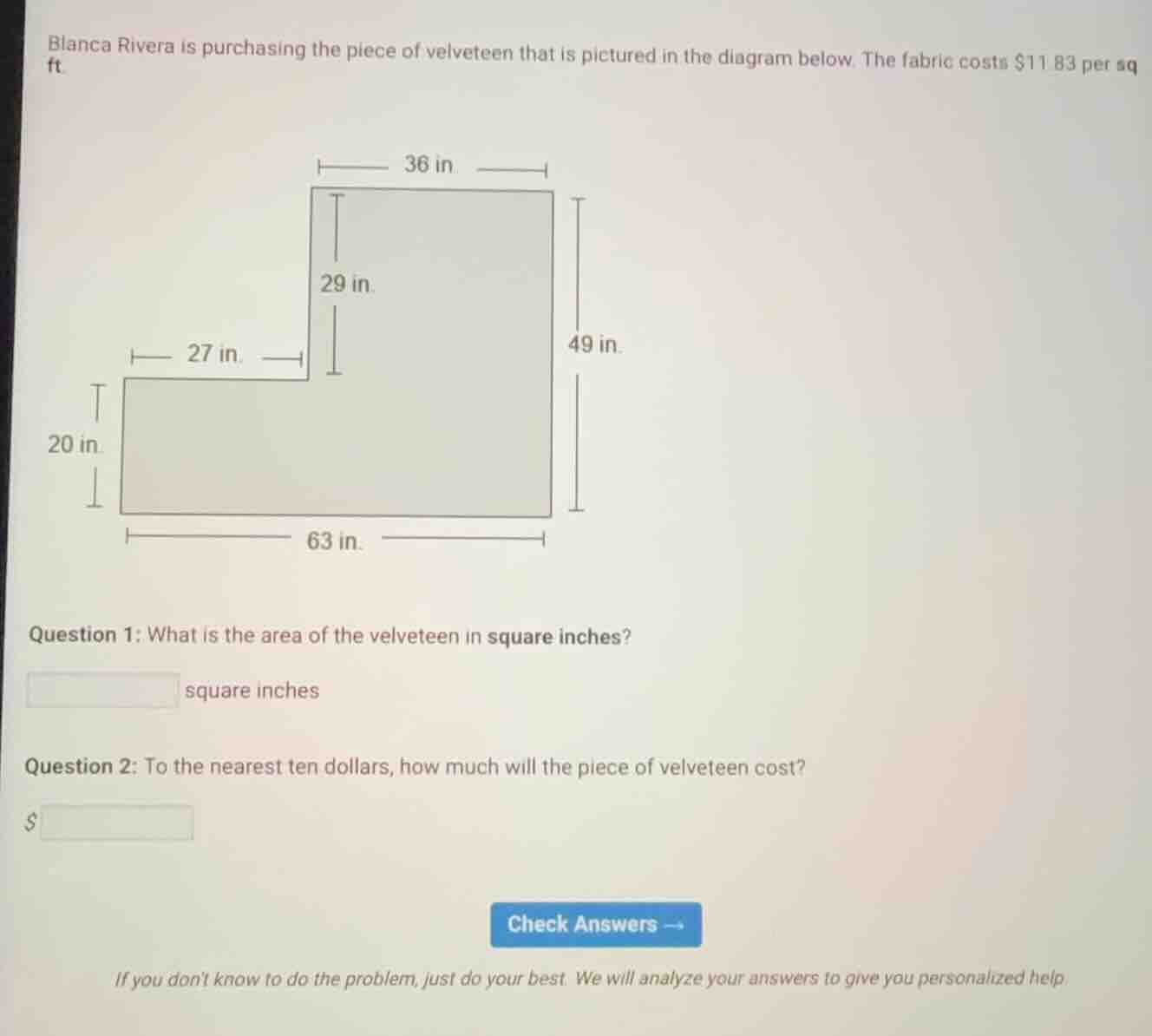 blanca rivera is purchasing the piece of velveteen that is pictured in …