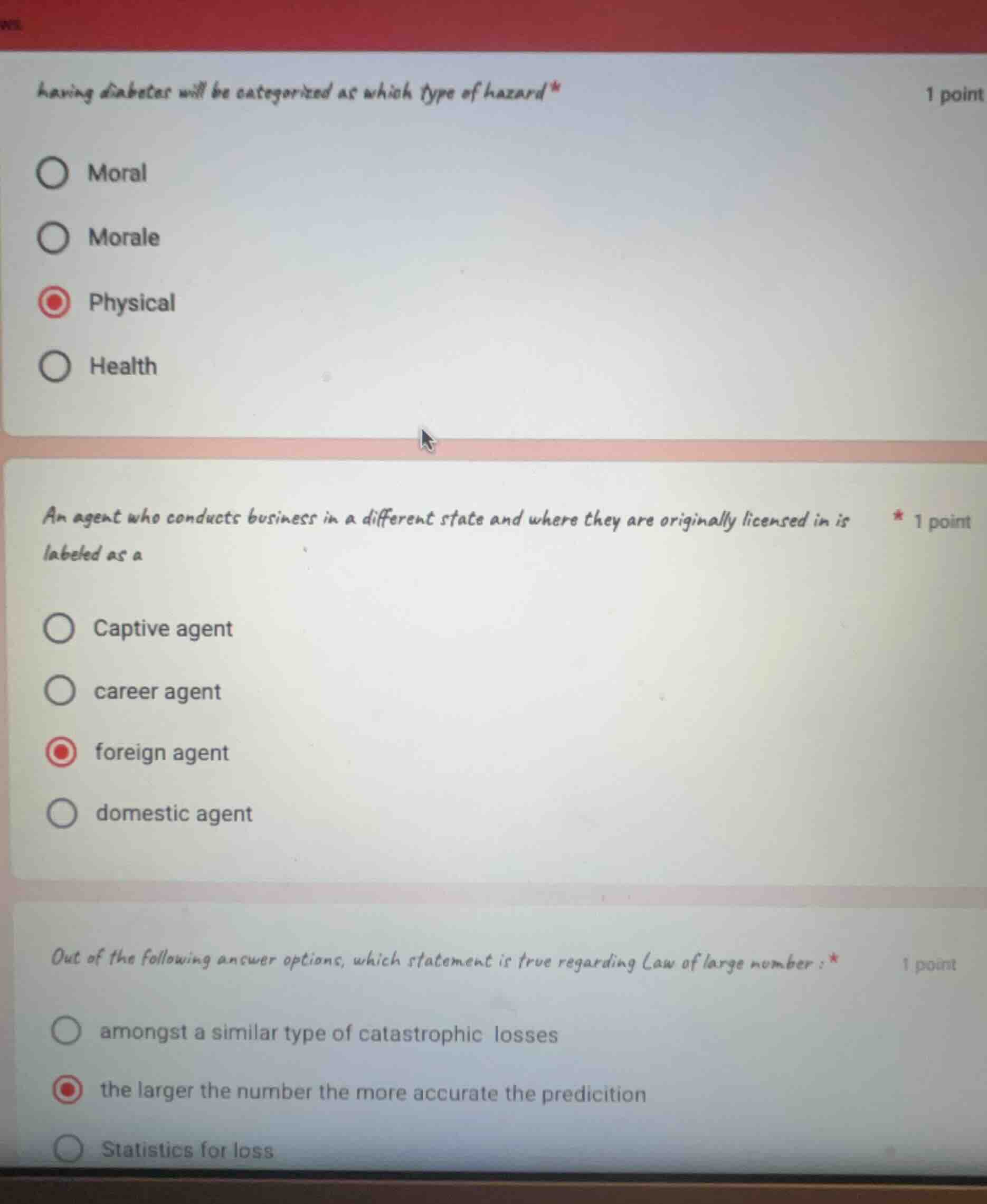having diabetes will be categorized as which type of hazard * options: …