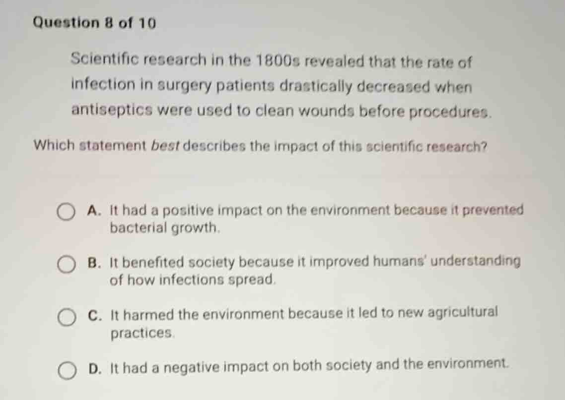 question 8 of 10 scientific research in the 1800s revealed that the rat…