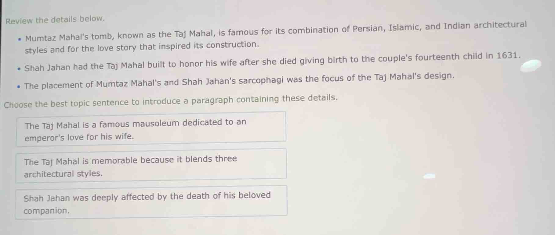 review the details below. - mumtaz mahals tomb, known as the taj mahal,…