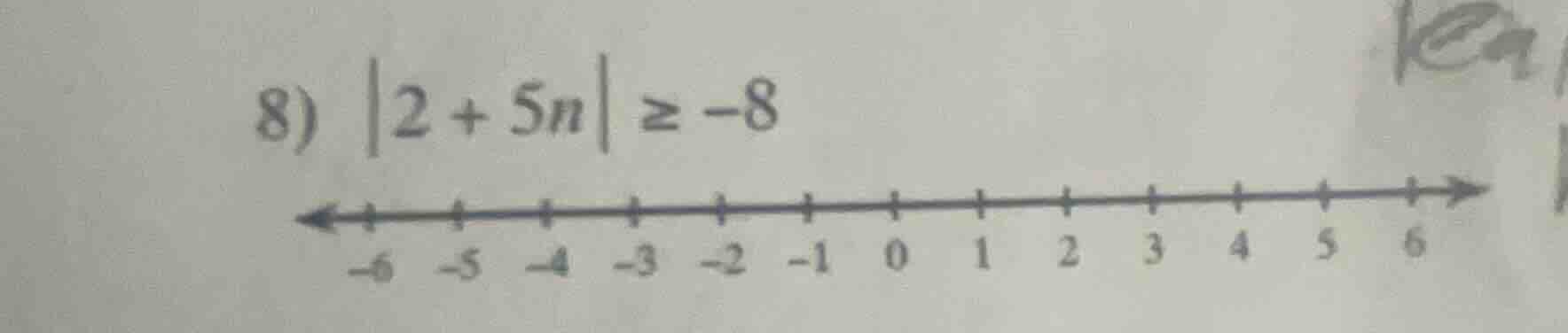 8) \\left|2 + 5n\ ight| \\geq -8