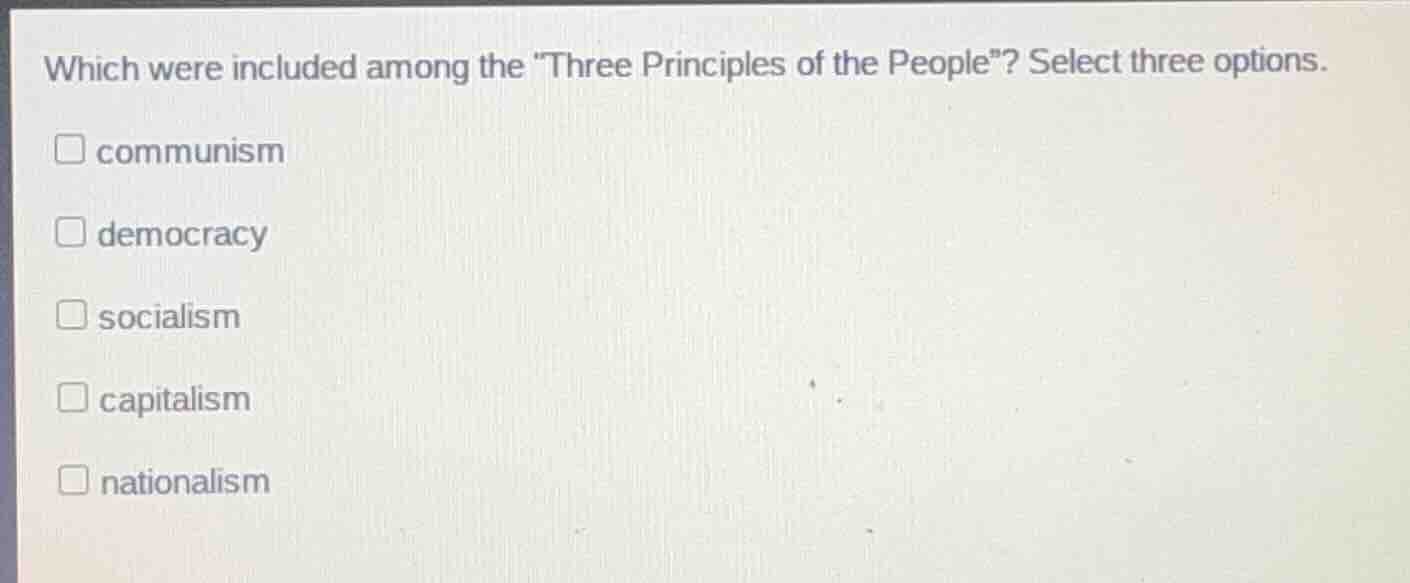 which were included among the \three principles of the people\? select …