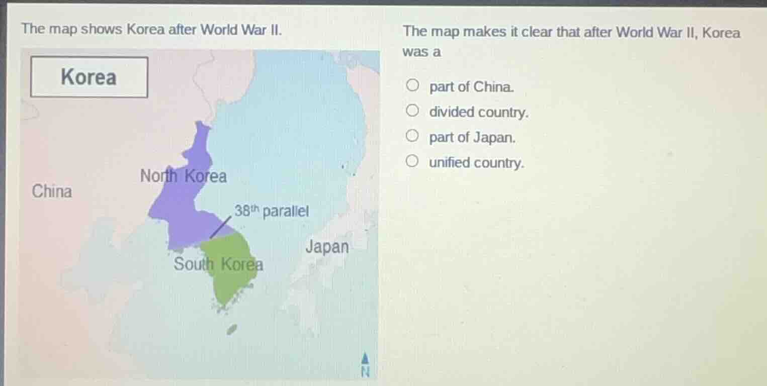 the map shows korea after world war ii. the map makes it clear that aft…