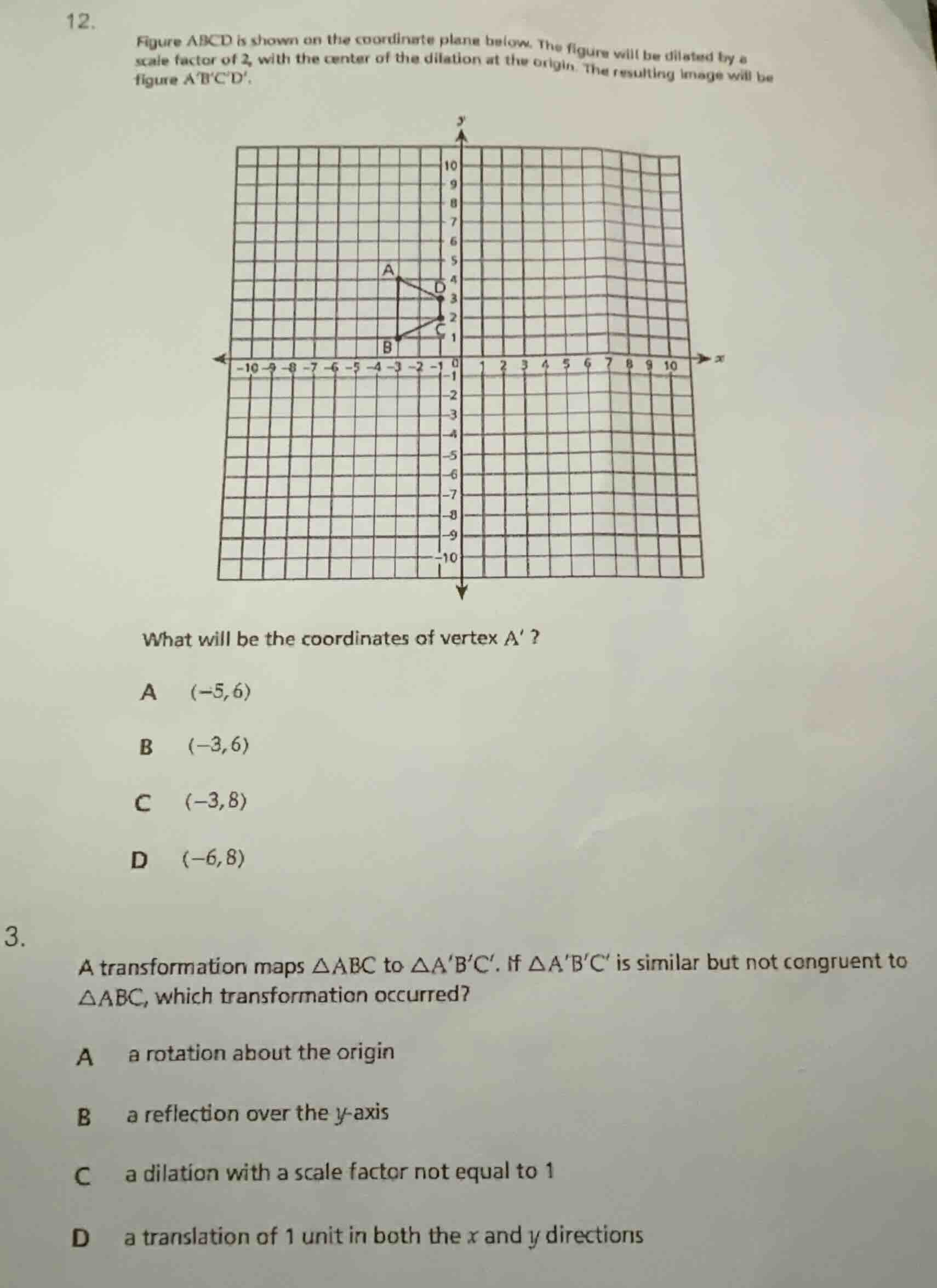 12. figure abcd is shown on the coordinate plane below. the figure will…