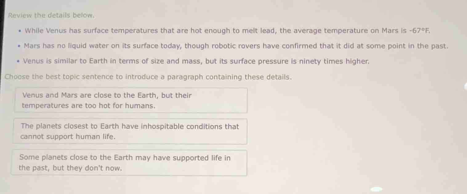 review the details below. - while venus has surface temperatures that a…