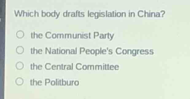 which body drafts legislation in china? the communist party the nationa…