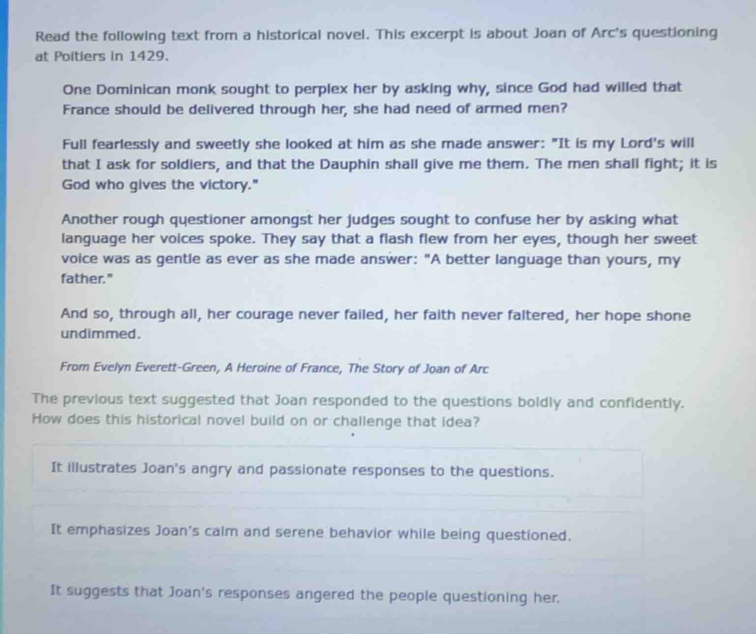 read the following text from a historical novel. this excerpt is about …