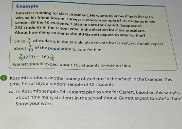 example garrett is running for class president. he wants to know if he …