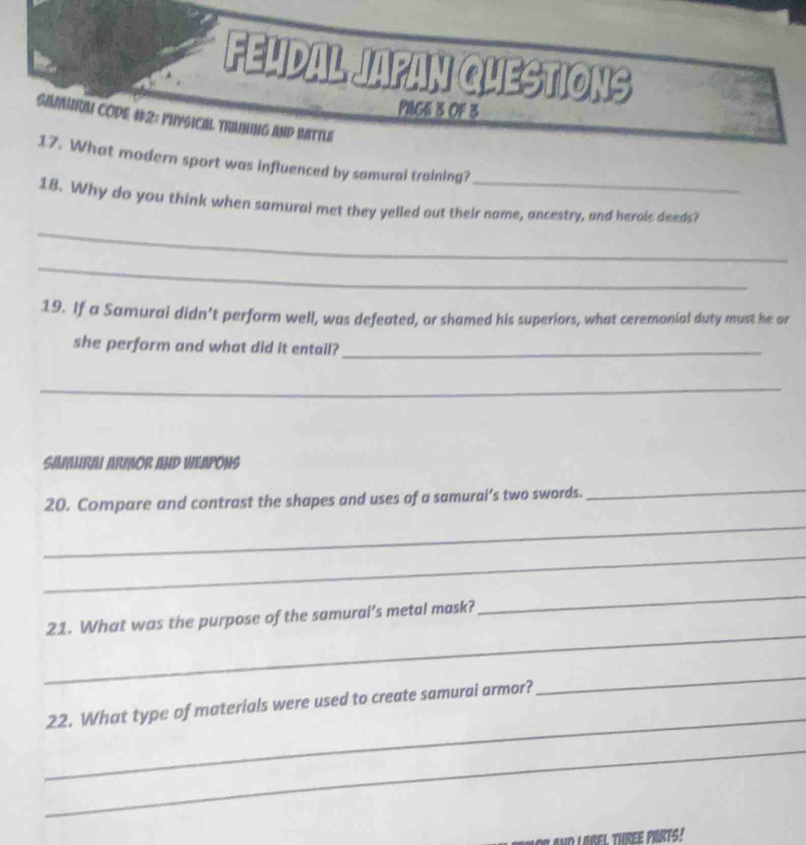 feudal japan questions page 3 of 3 samurai code #2: physical training a…