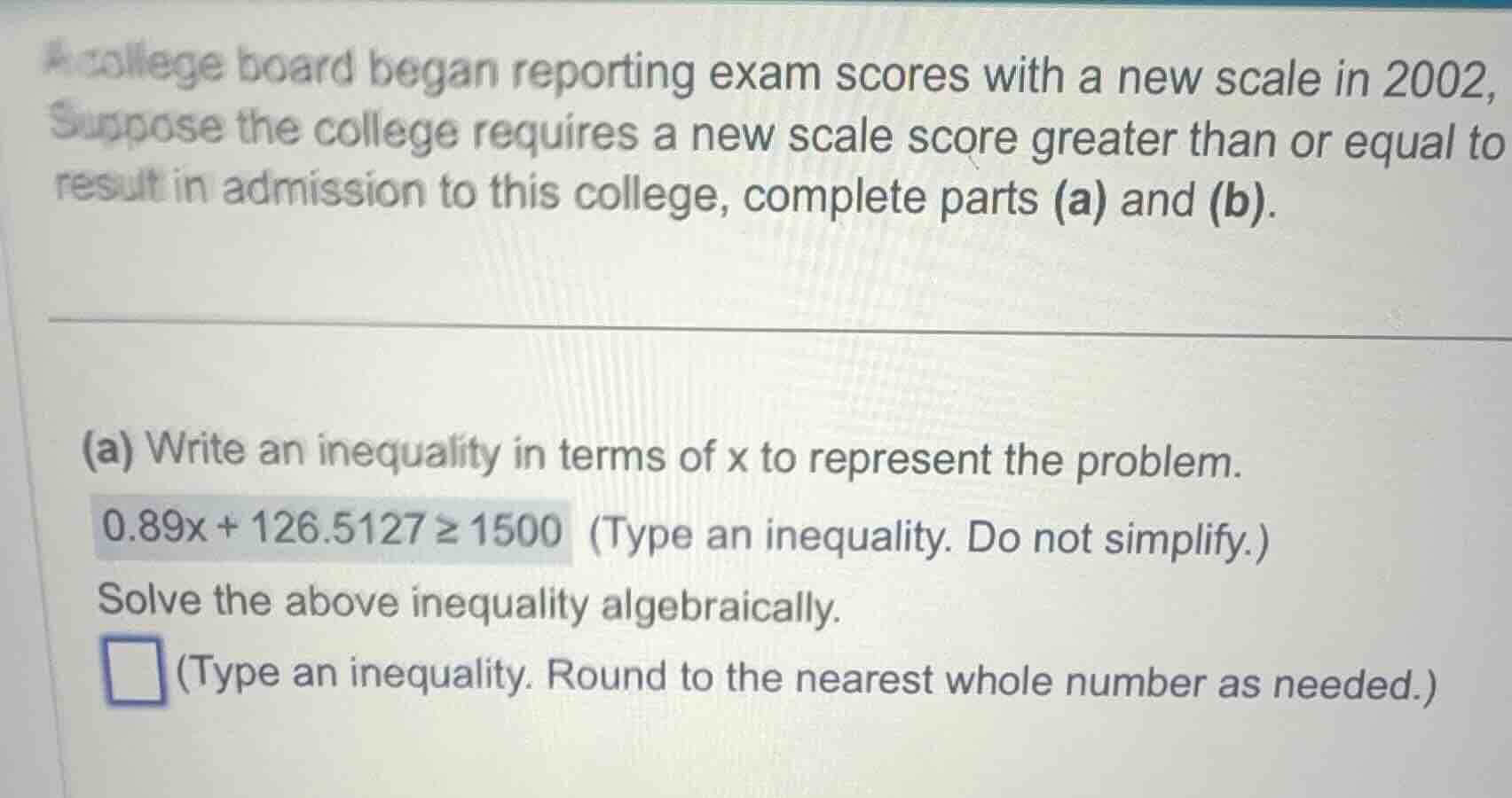 a college board began reporting exam scores with a new scale in 2002, s…