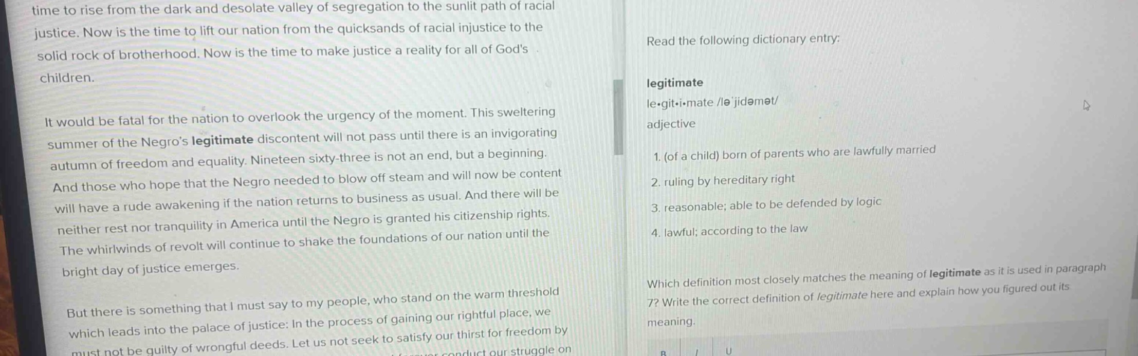 time to rise from the dark and desolate valley of segregation to the su…