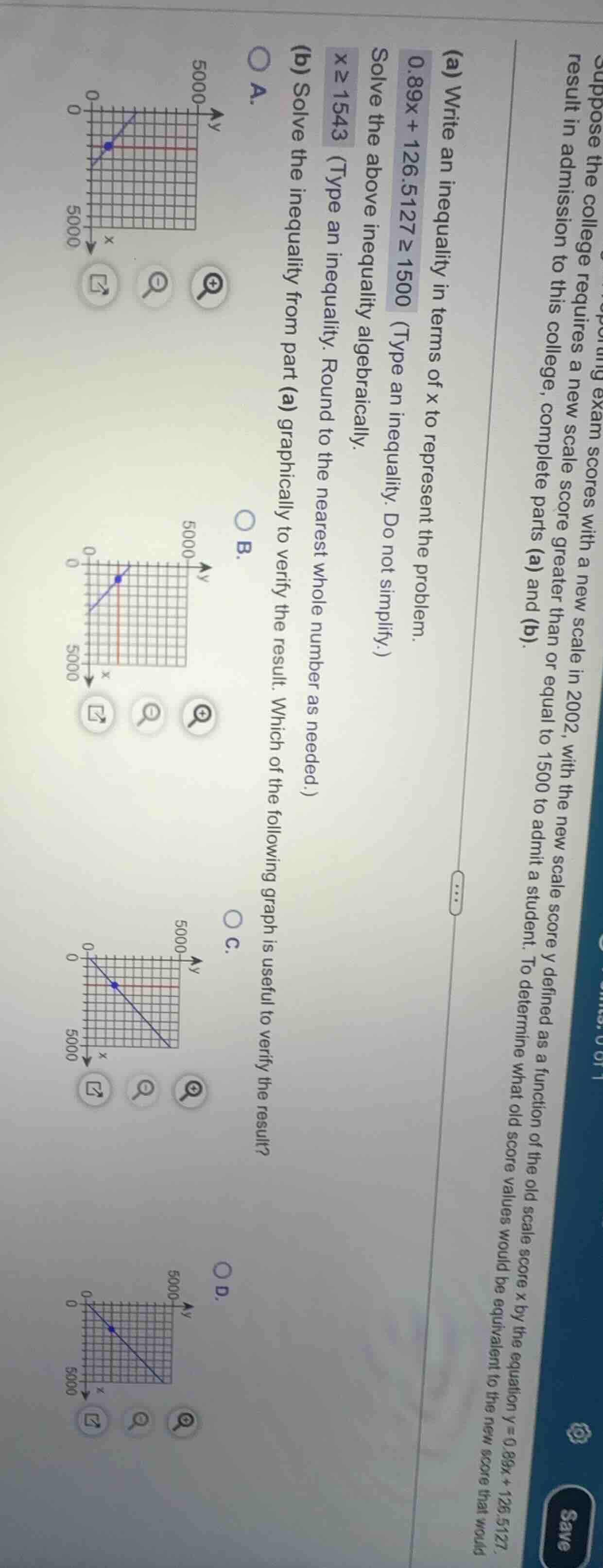 suppose the college requires a new scale score greater than or equal to…