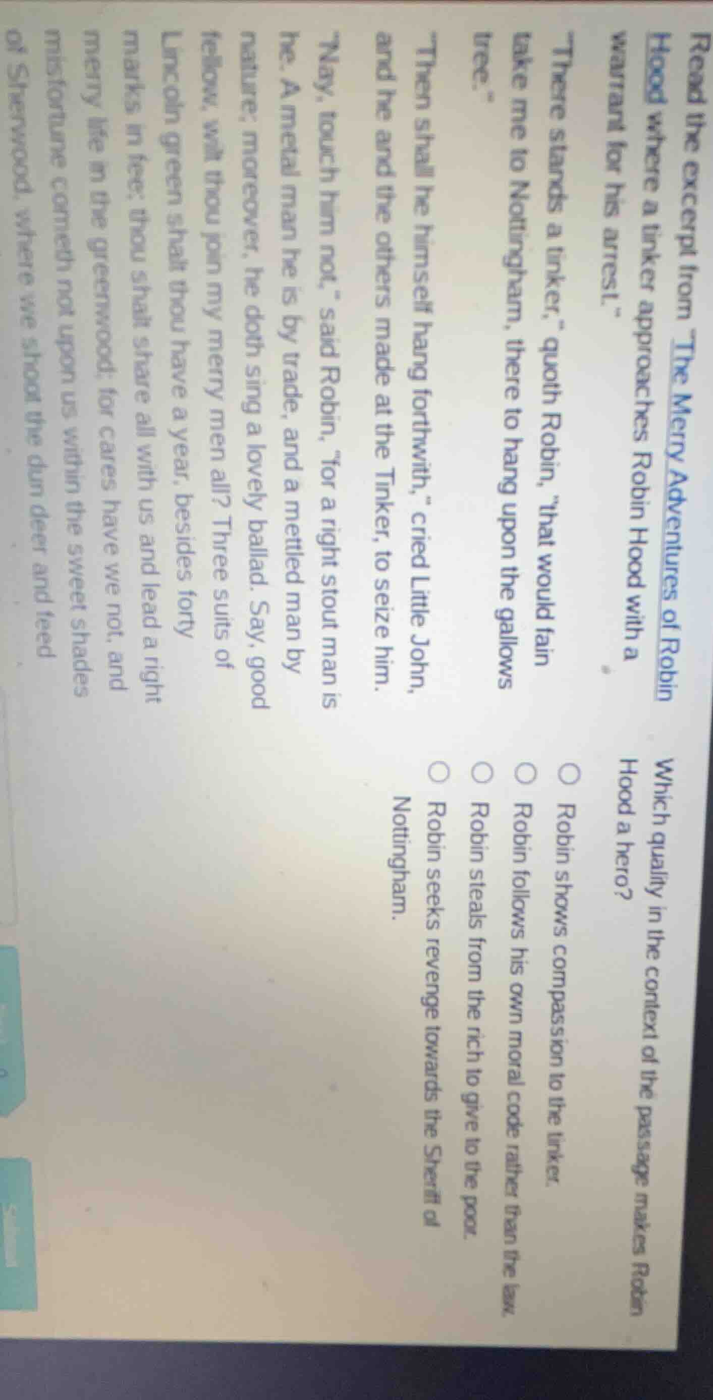 read the excerpt from the merry adventures of robin hood where a tinker…