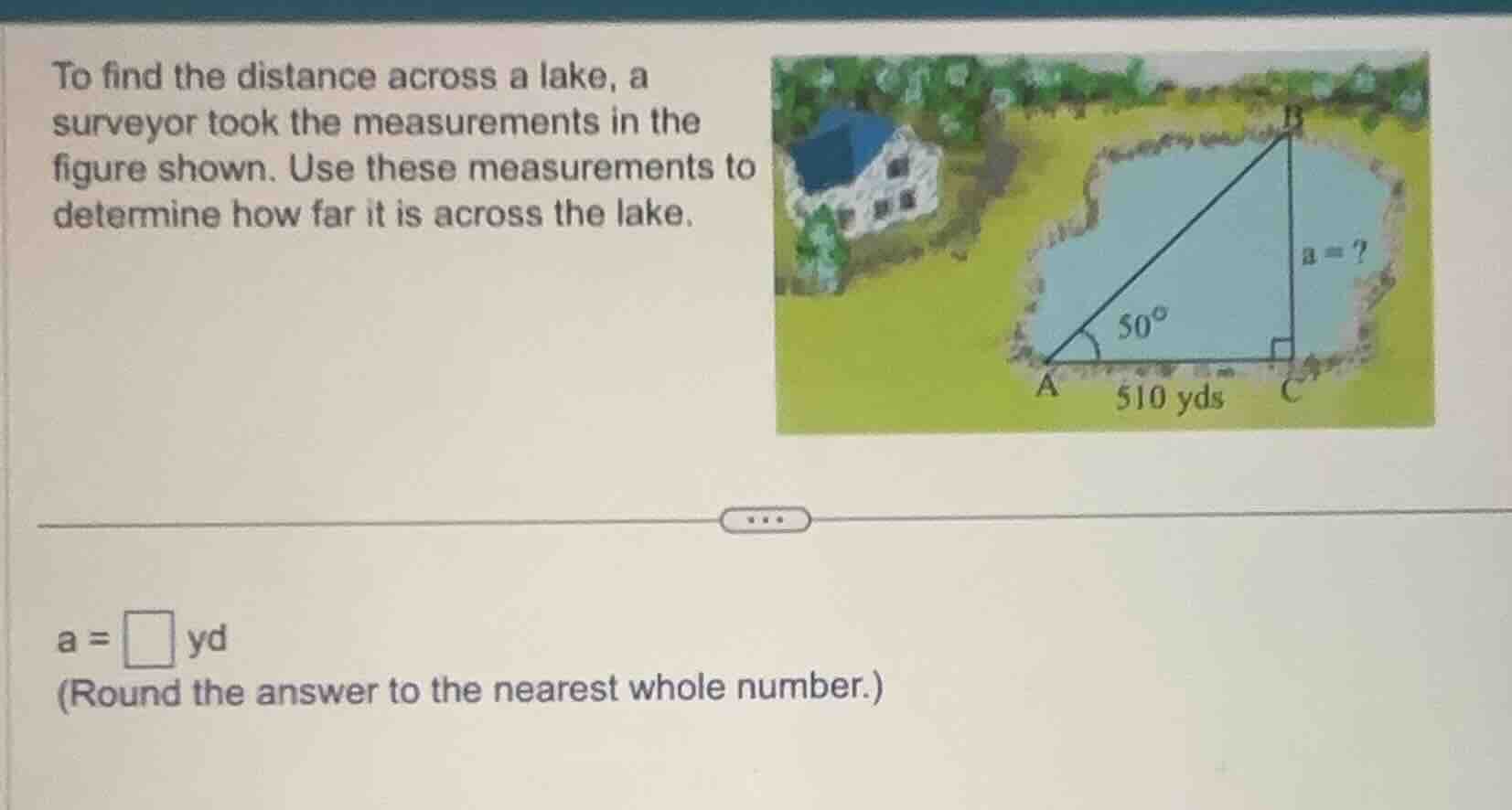 to find the distance across a lake, a surveyor took the measurements in…