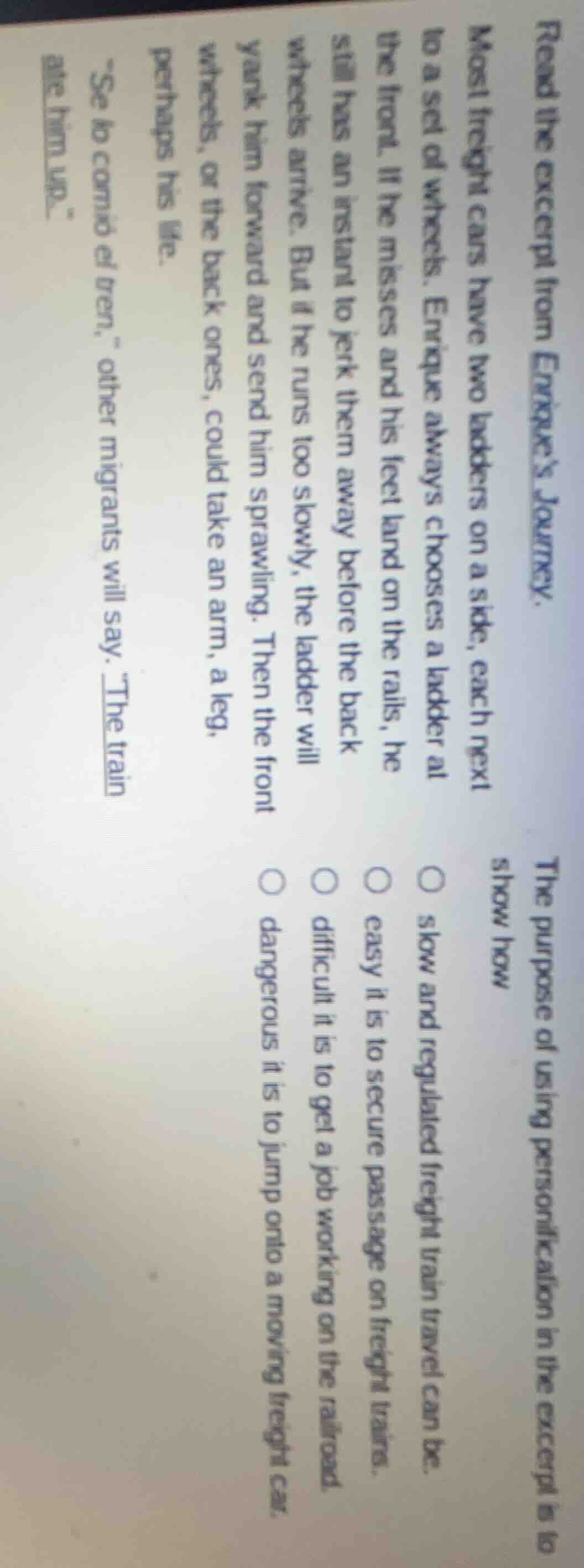 read the excerpt from enrique’s journey. most freight cars have two lad…