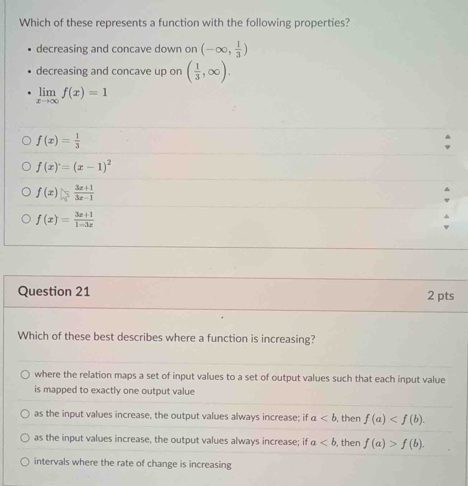 which of these represents a function with the following properties? - d…