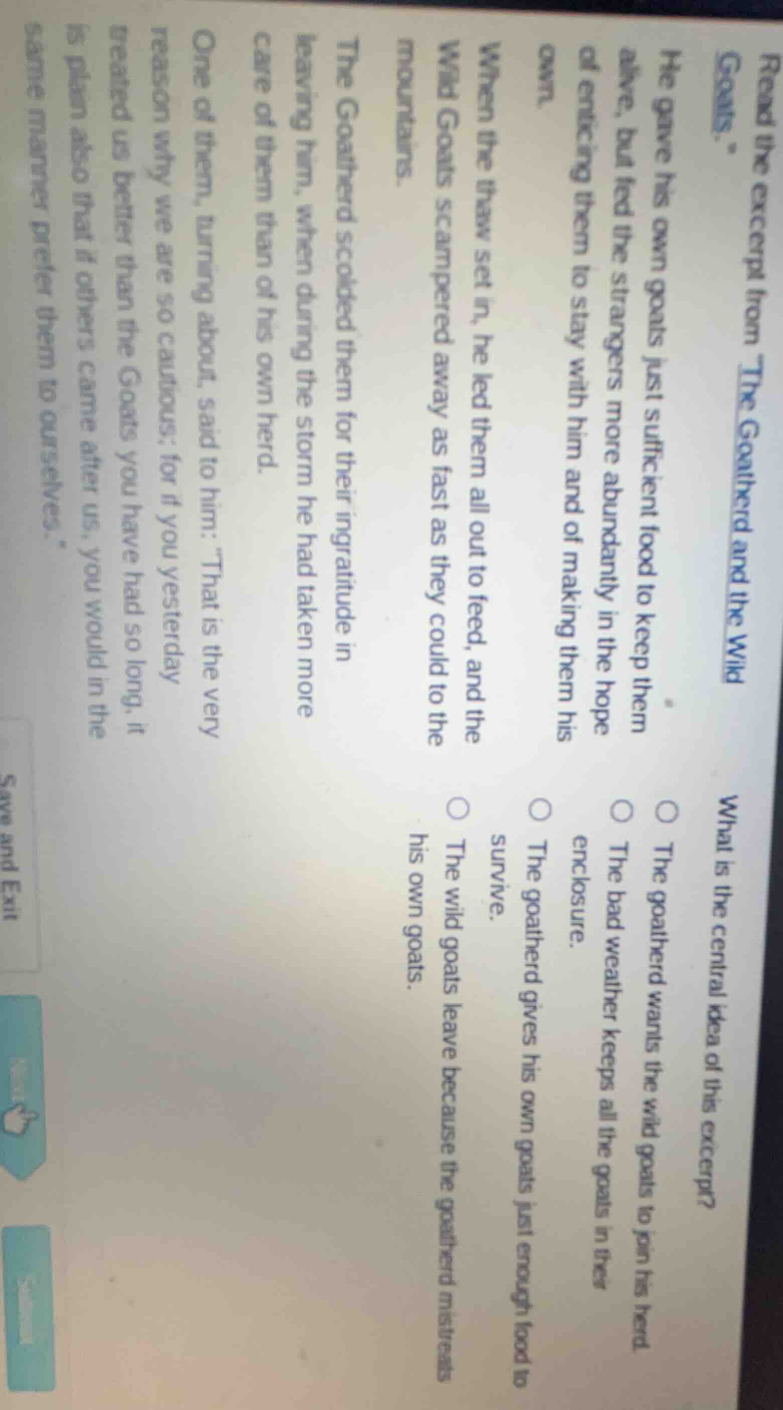 read the excerpt from the goatherd and the wild goals. he gave his own …