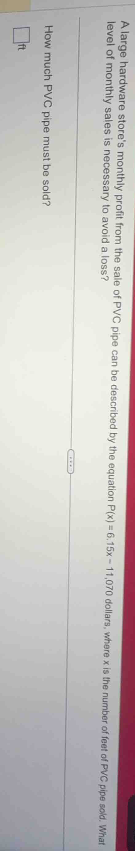 a large hardware stores monthly profit from the sale of pvc pipe can be…