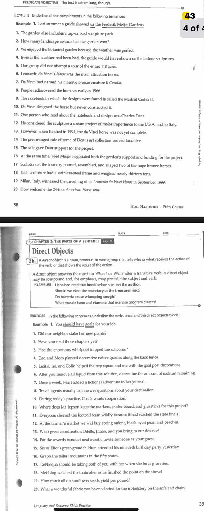 i. underline all the complements in the following sentences. example 1.…