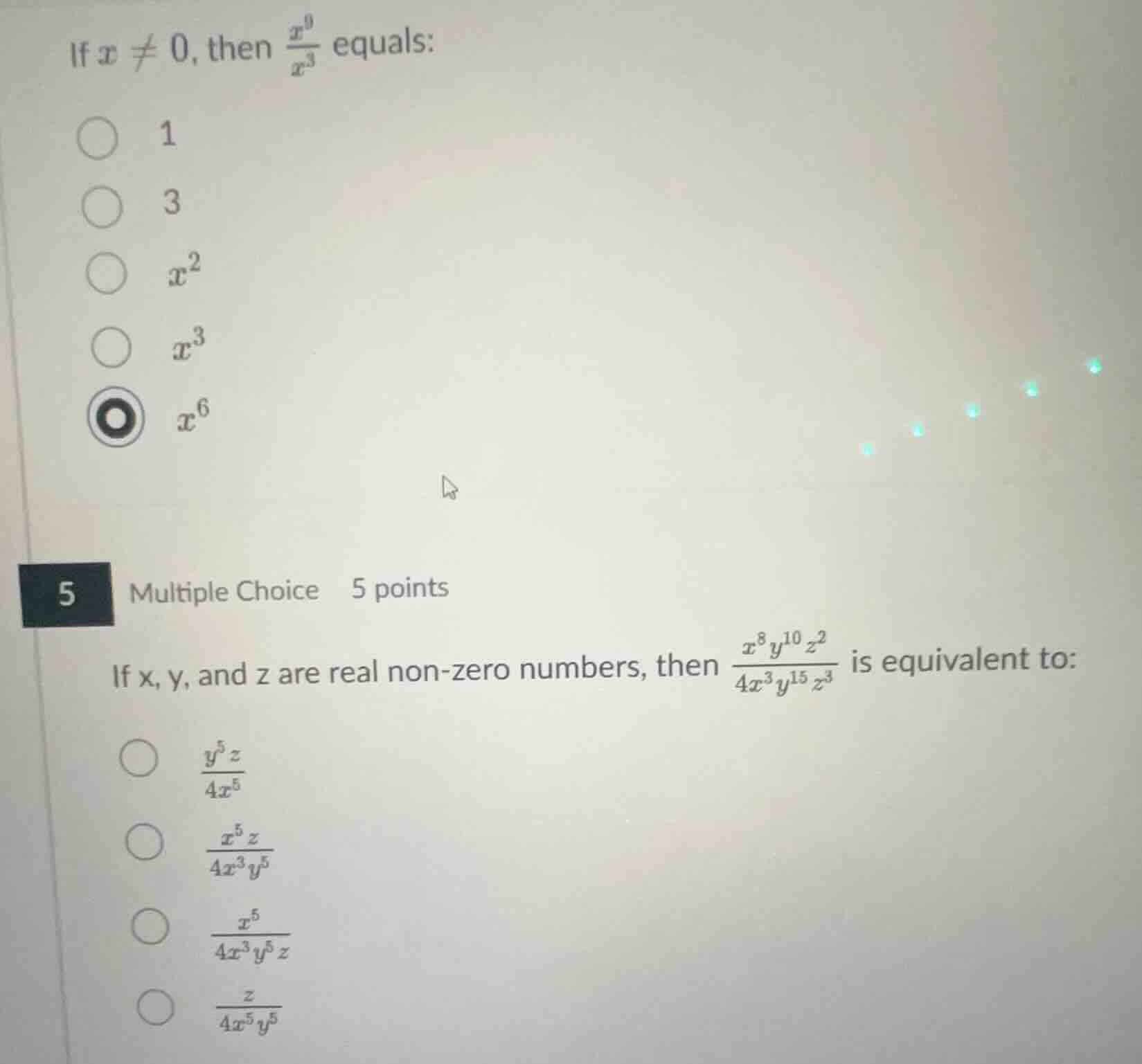 if $x \ eq 0$, then $\\frac{x^9}{x^3}$ equals: \\bigcirc 1 \\bigcirc 3 …