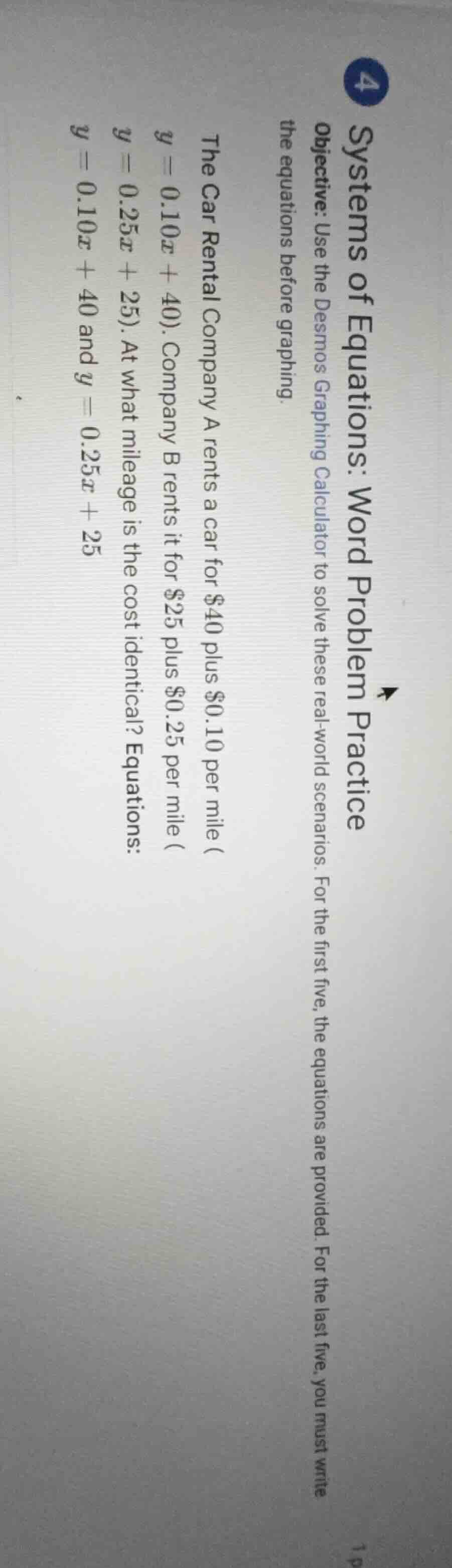 4 systems of equations: word problem practice objective: use the desmos…