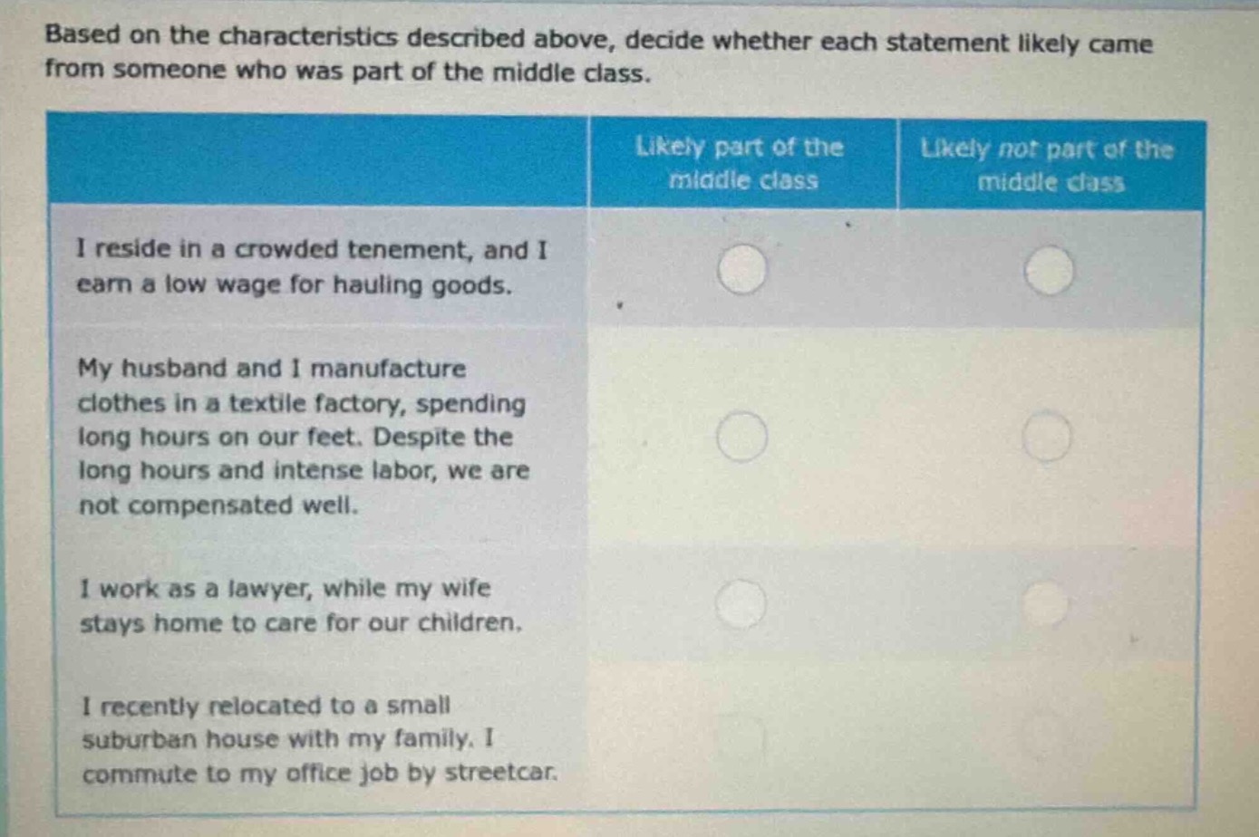 based on the characteristics described above, decide whether each state…