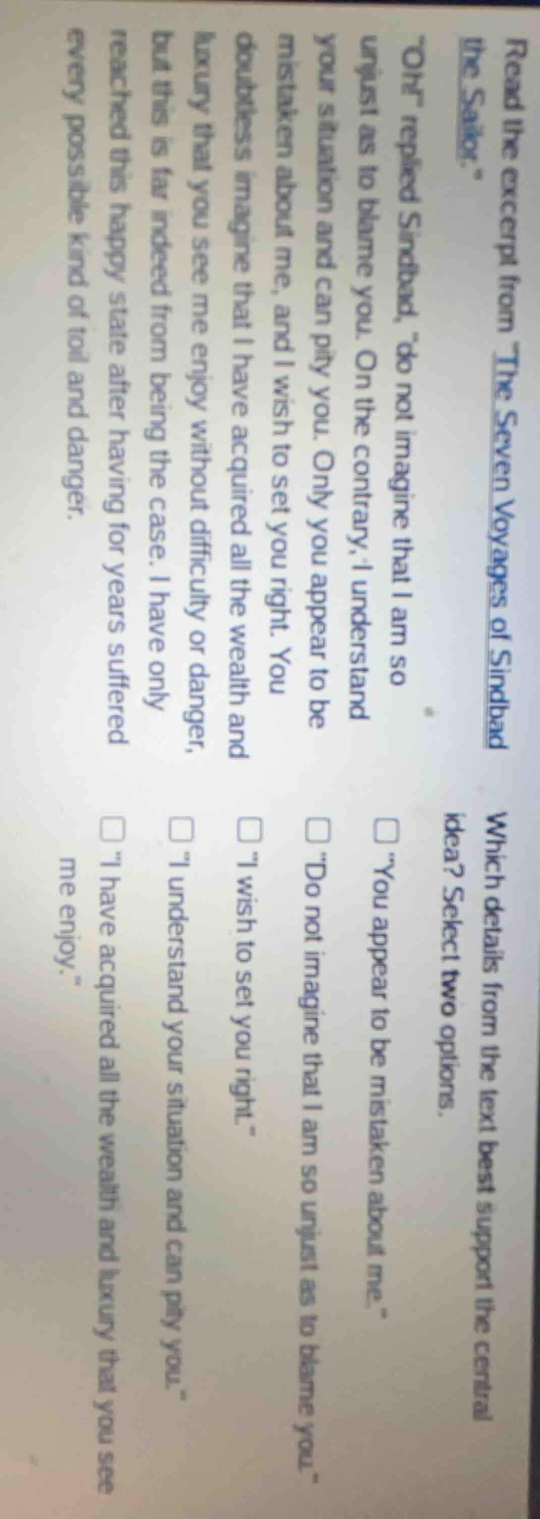 read the excerpt from the seven voyages of sindbad the sailor.\oh\ repl…