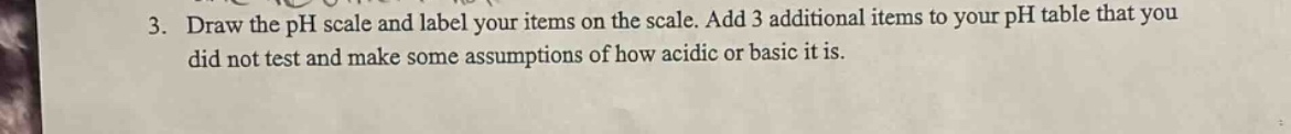 3. draw the ph scale and label your items on the scale. add 3 additiona…