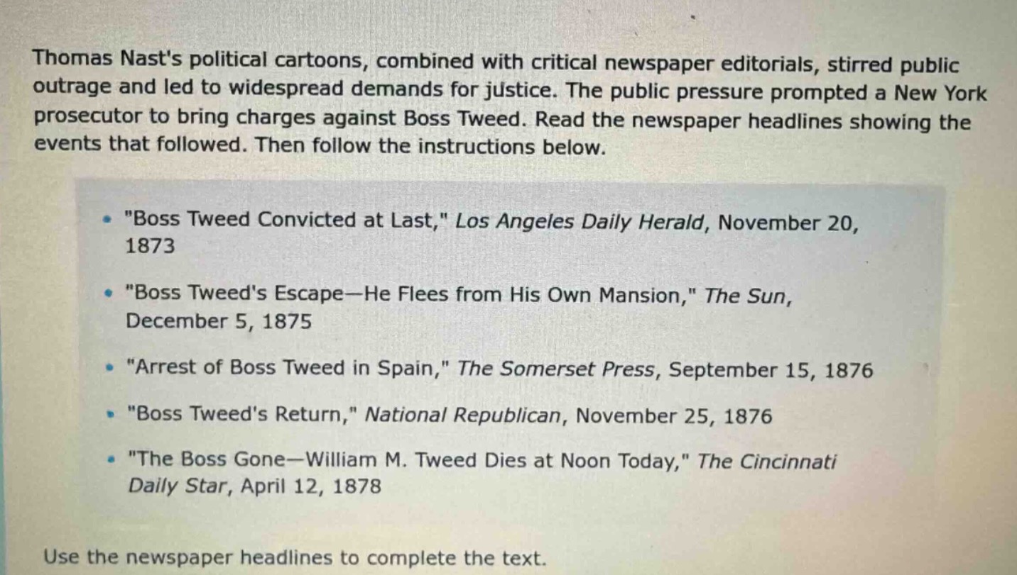 thomas nasts political cartoons, combined with critical newspaper edito…