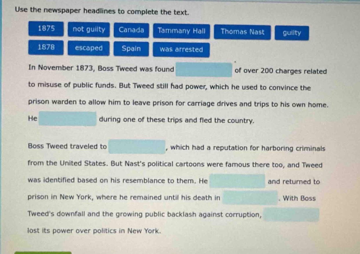 use the newspaper headlines to complete the text. 1875 not guilty canad…