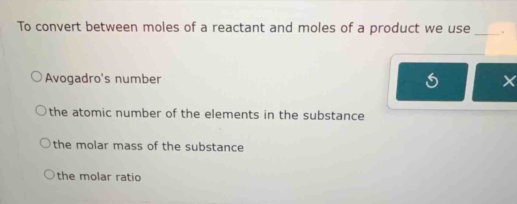to convert between moles of a reactant and moles of a product we use __…