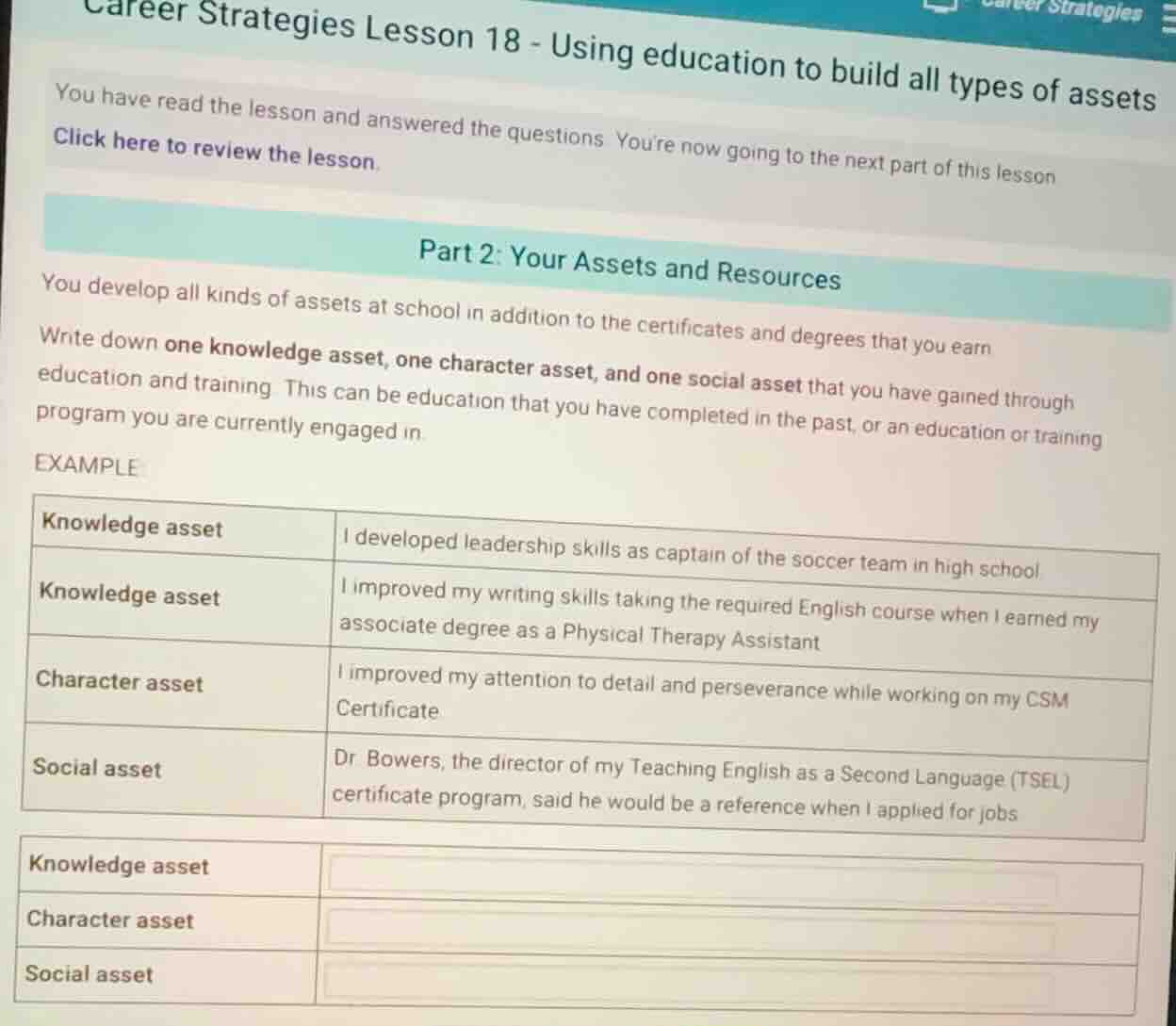 career strategies lesson 18 - using education to build all types of ass…