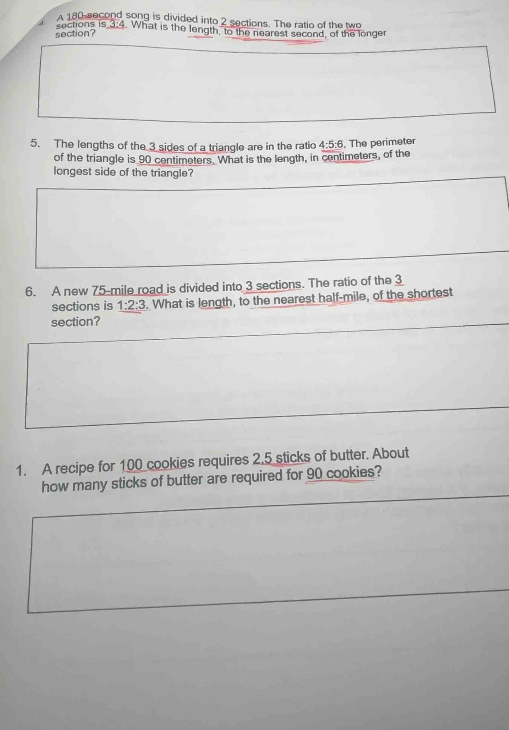 4. a 180 - second song is divided into 2 sections. the ratio of the two…