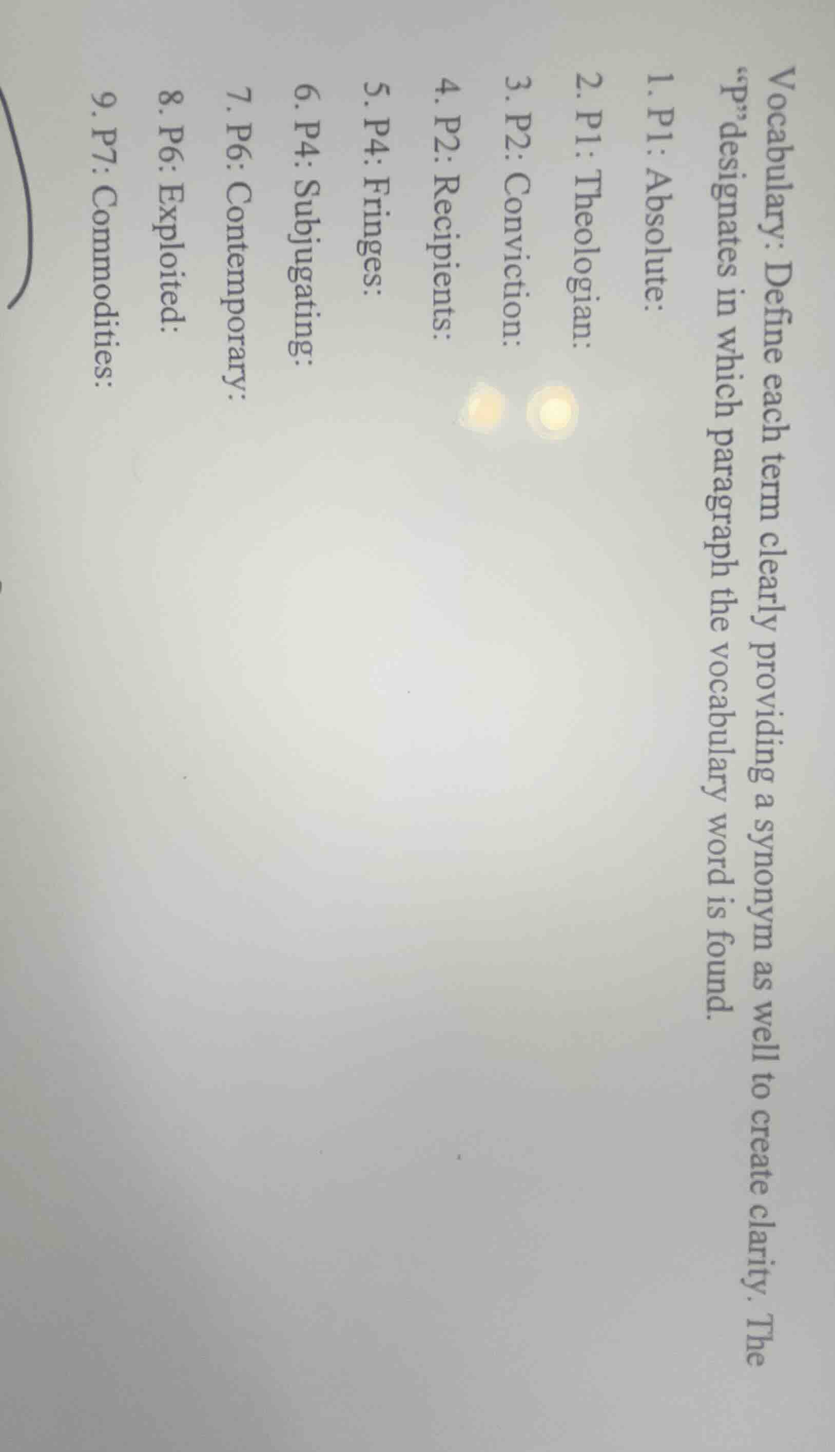 vocabulary: define each term clearly providing a synonym as well to cre…