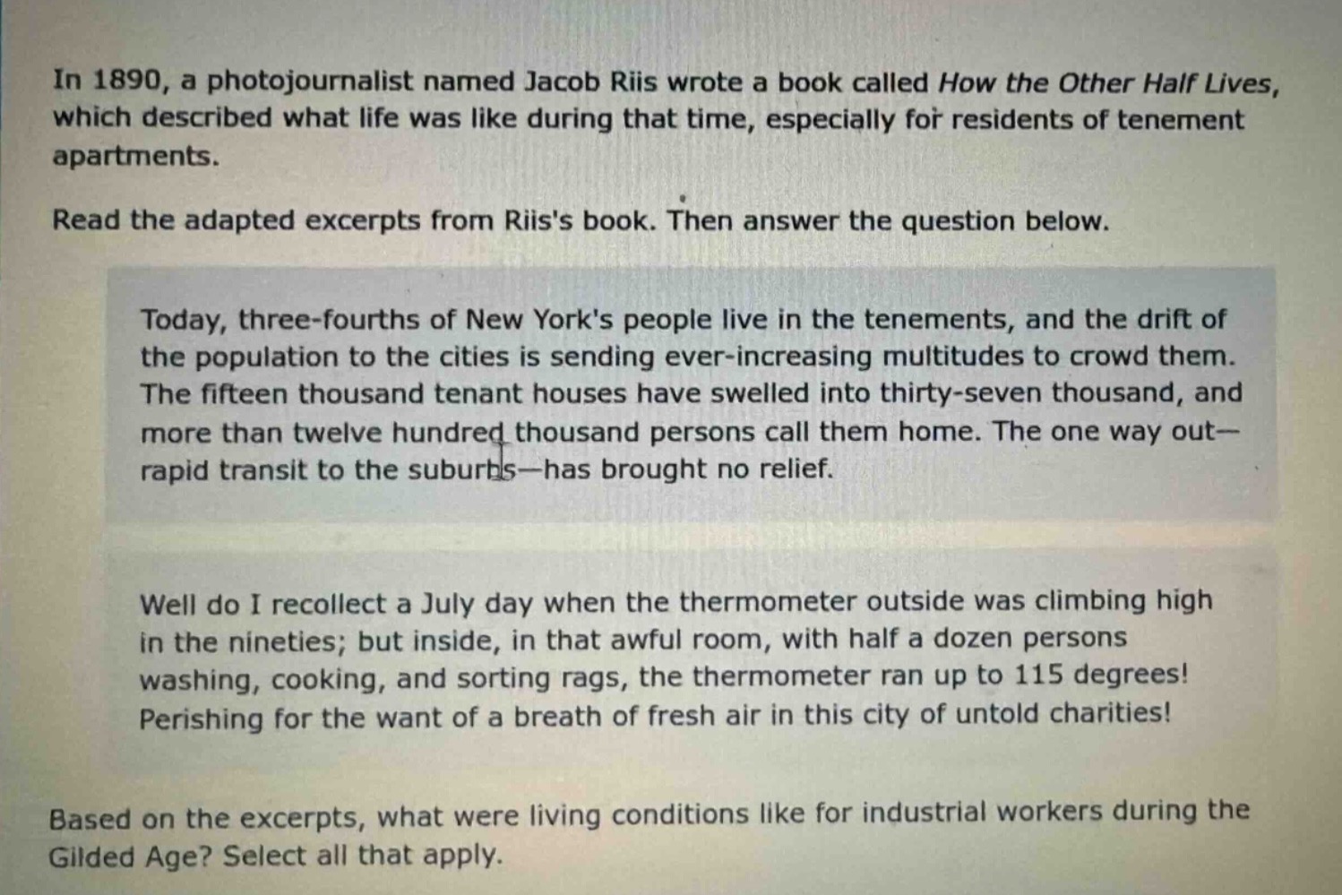 in 1890, a photojournalist named jacob riis wrote a book called how the…