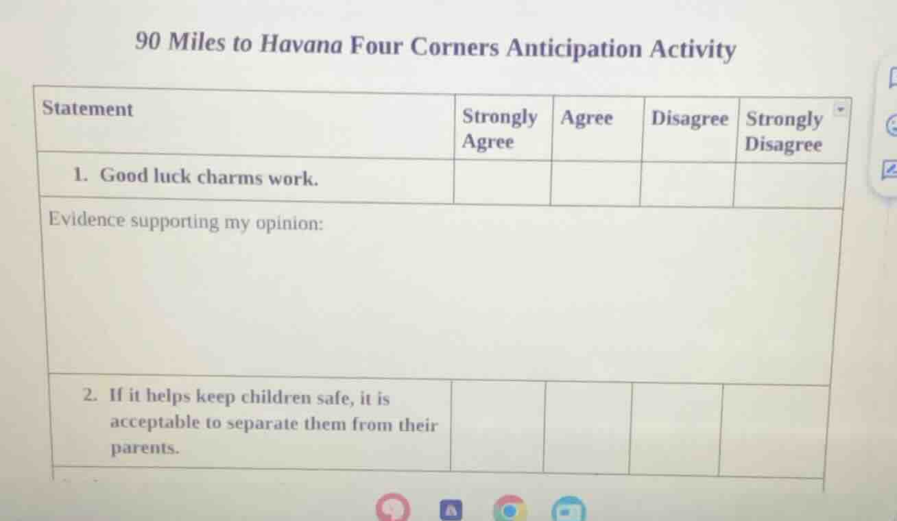 90 miles to havana four corners anticipation activity statement\tstrong…