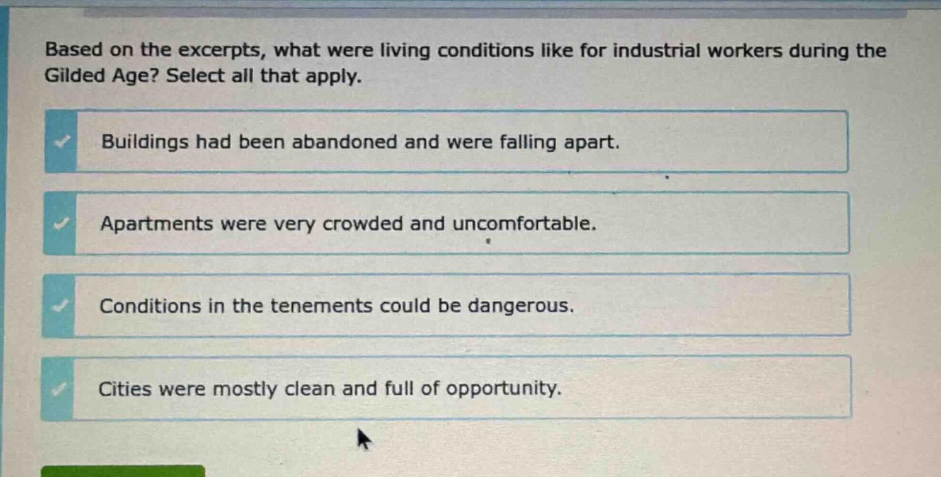 based on the excerpts, what were living conditions like for industrial …