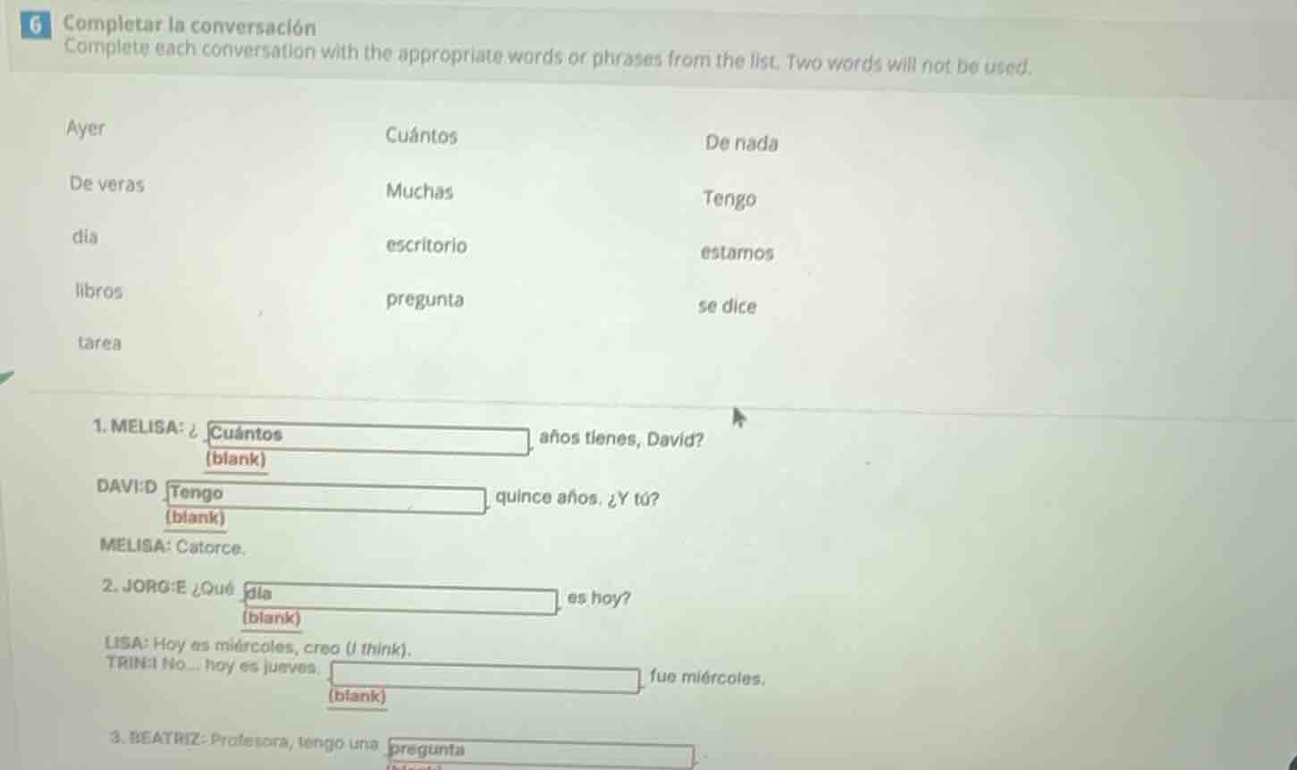 6 completar la conversación complete each conversation with the appropr…
